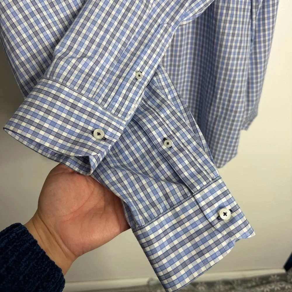 Untuckit Men’s Wrinkle-Free Durif Shirt Blue Plaid XXL Relaxed Fit Casual Preppy